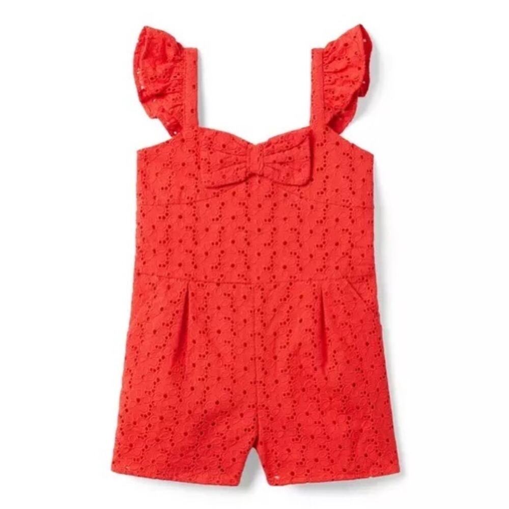 Janie & Jack Red Eyelet Bow Romper - Girls 2T